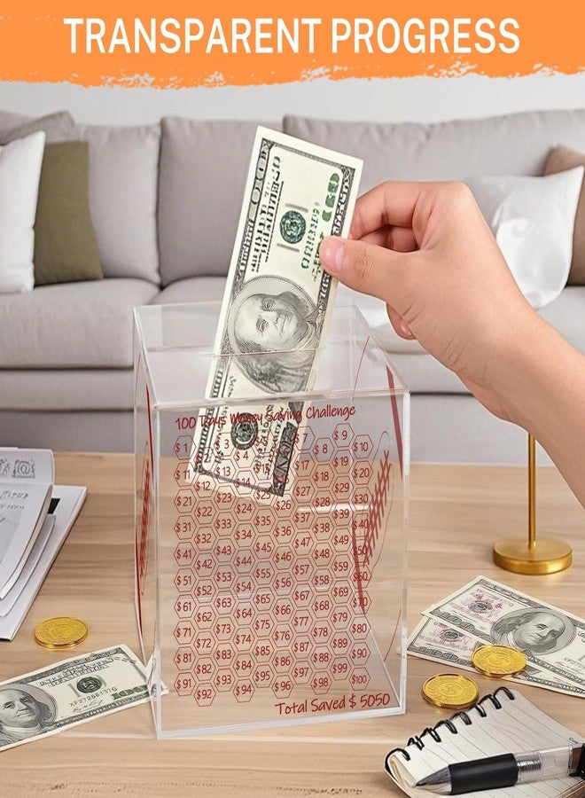 حصالة نقود للكبار من جميع الأعمار - صندوق على شكل كرة قدم غير قابل للفتح، صندوق توفير نقود من الأكريليك الشفاف، تحدي توفير 100 يوم للنقود والعملات المعدنية، يجب كسره لفتحه، وفر 5050 دولارًا - Image 2